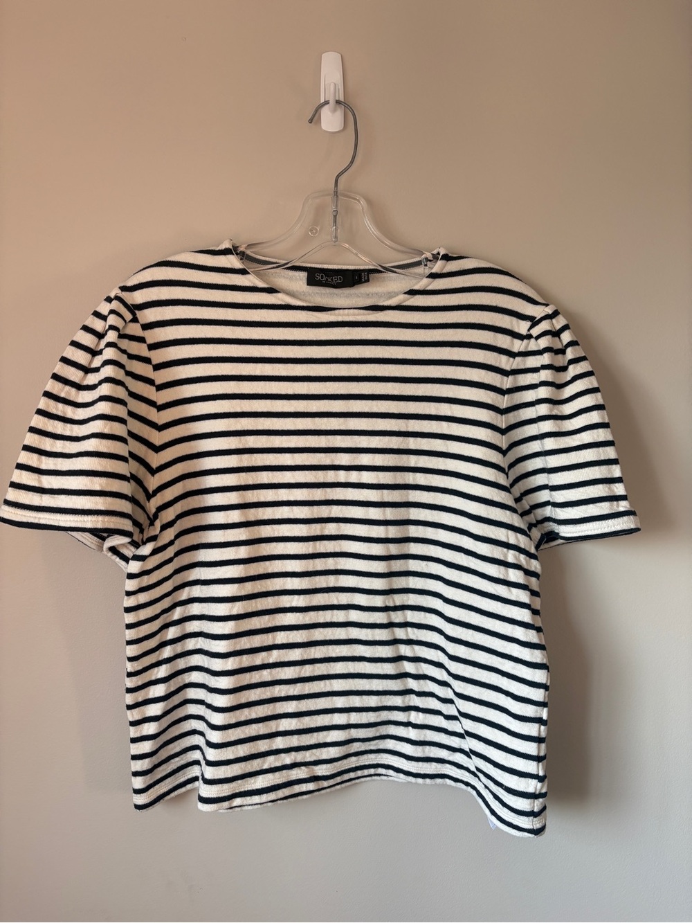 Soaked in Luxury Seraph Sweat Navy Blue White Striped Relaxed Pullover Small S